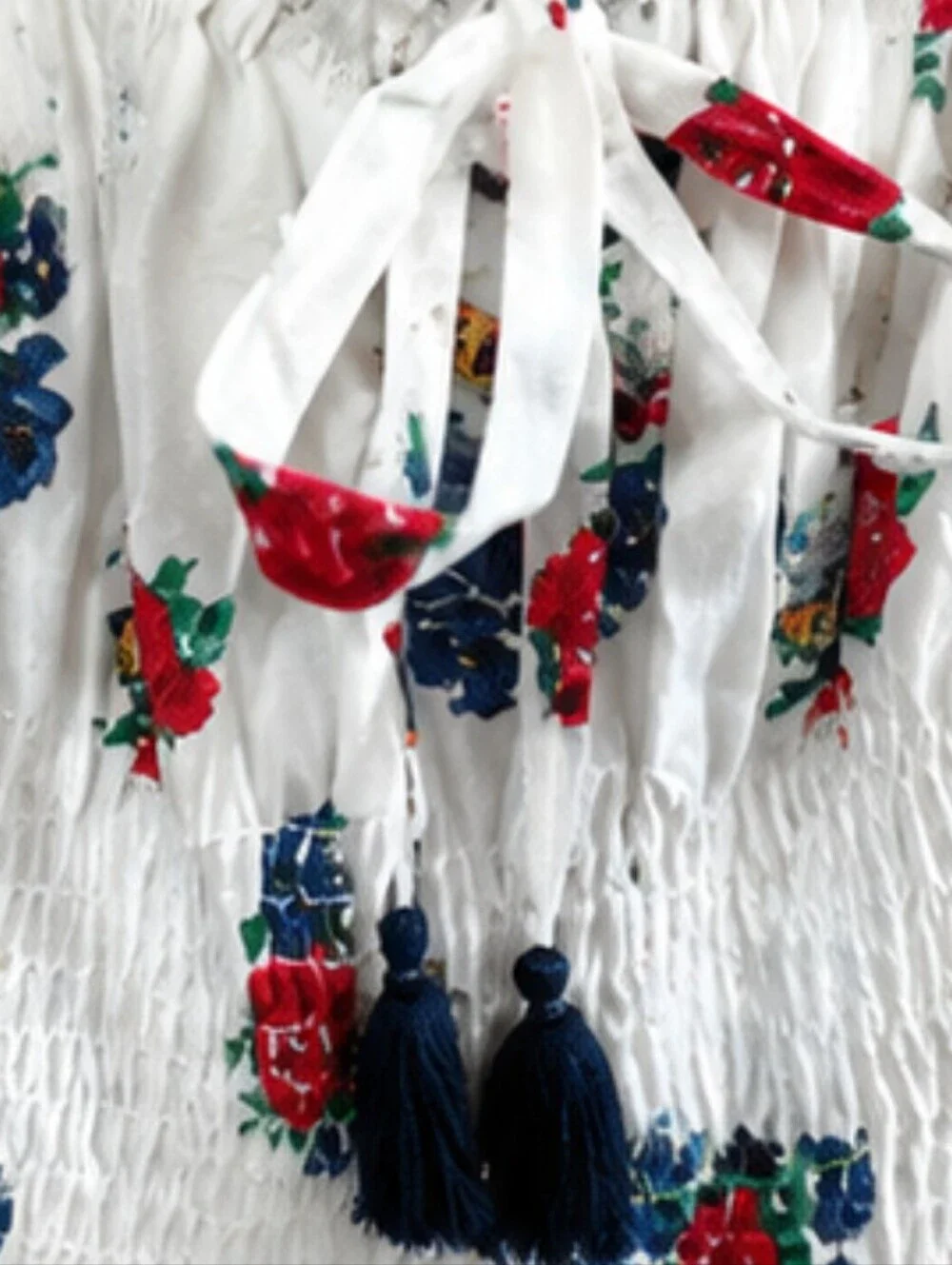 Tory Burch Meadow Folly Cotton Voile Midi Dress with a red and blue floral print